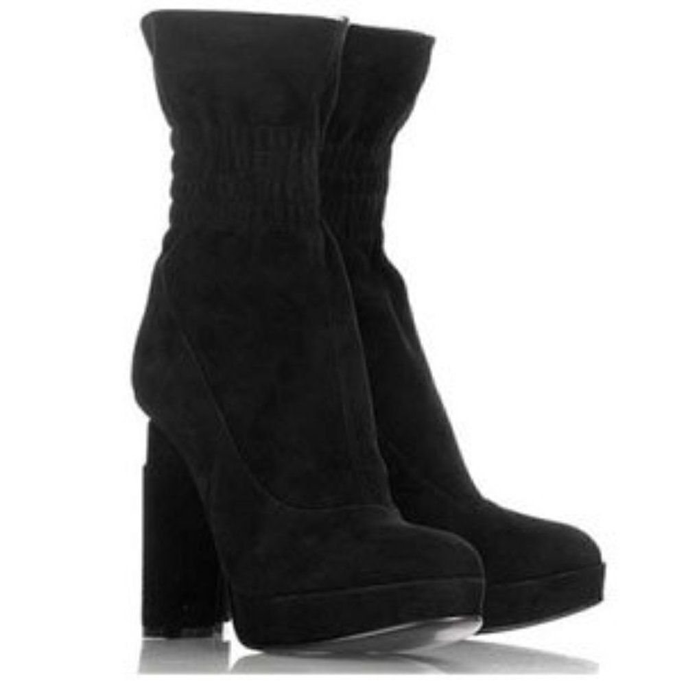 Fendi Suede/Leather Smocked Triangle Heel Boots - Picture 8 of 8